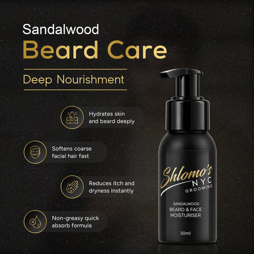 Shlomo's NYC Grooming Beard and Face Moisturizer, Dual-Action Hydrating Formula, Softens and Tames Facial Hair, Lightweight, Non-Greasy, for All Skin Types (Sandalwood)