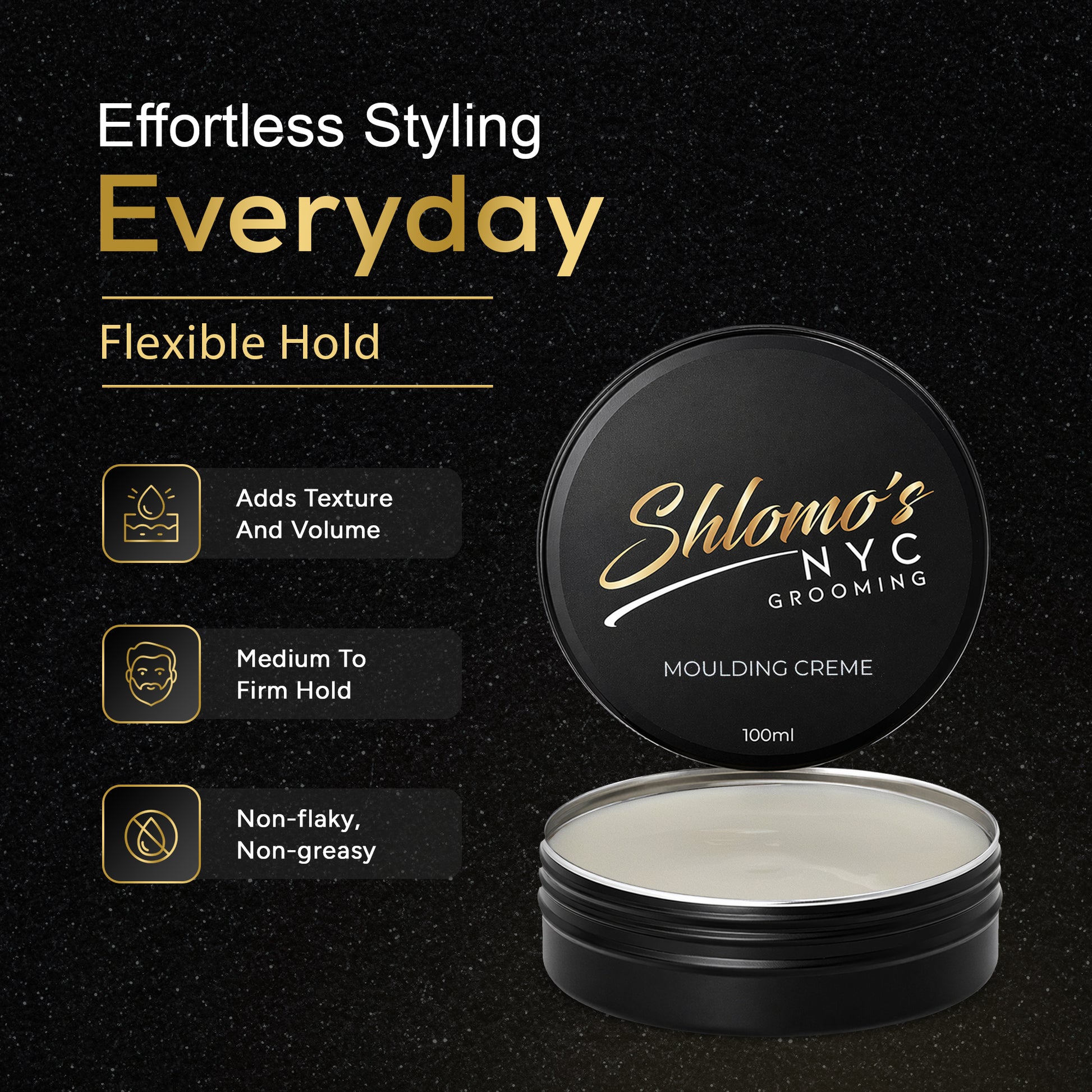 Shlomo's NYC Grooming Molding Crème, Medium to Firm Hold, Matte to Natural Finish, Adds Texture and Volume, All Hair Types, 100 ml