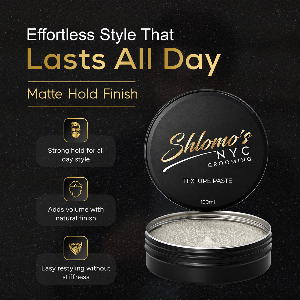 Shlomo's NYC Grooming Texture Paste, Strong Flexible Hold, Matte Finish, 100ml
