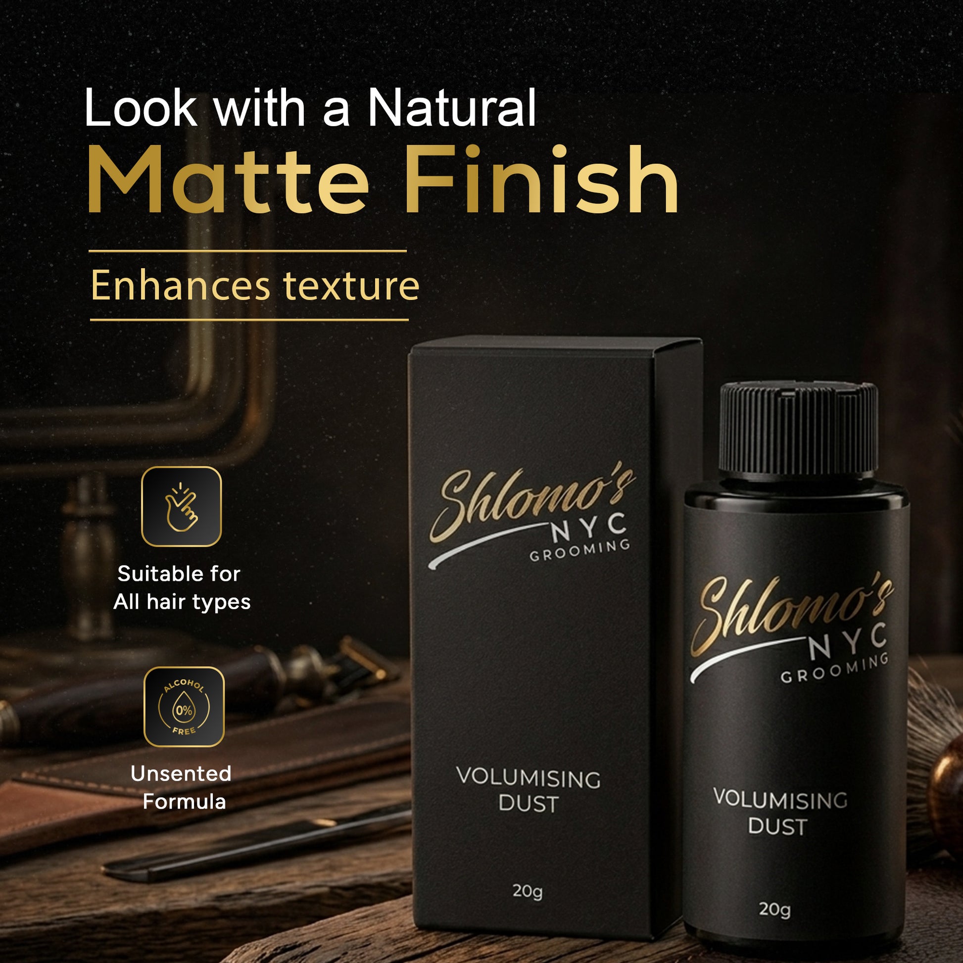 Shlomo's NYC Grooming Volumising Dust, Lightweight Texture Powder for Instant Lift, Volume, and Matte Finish, 20g