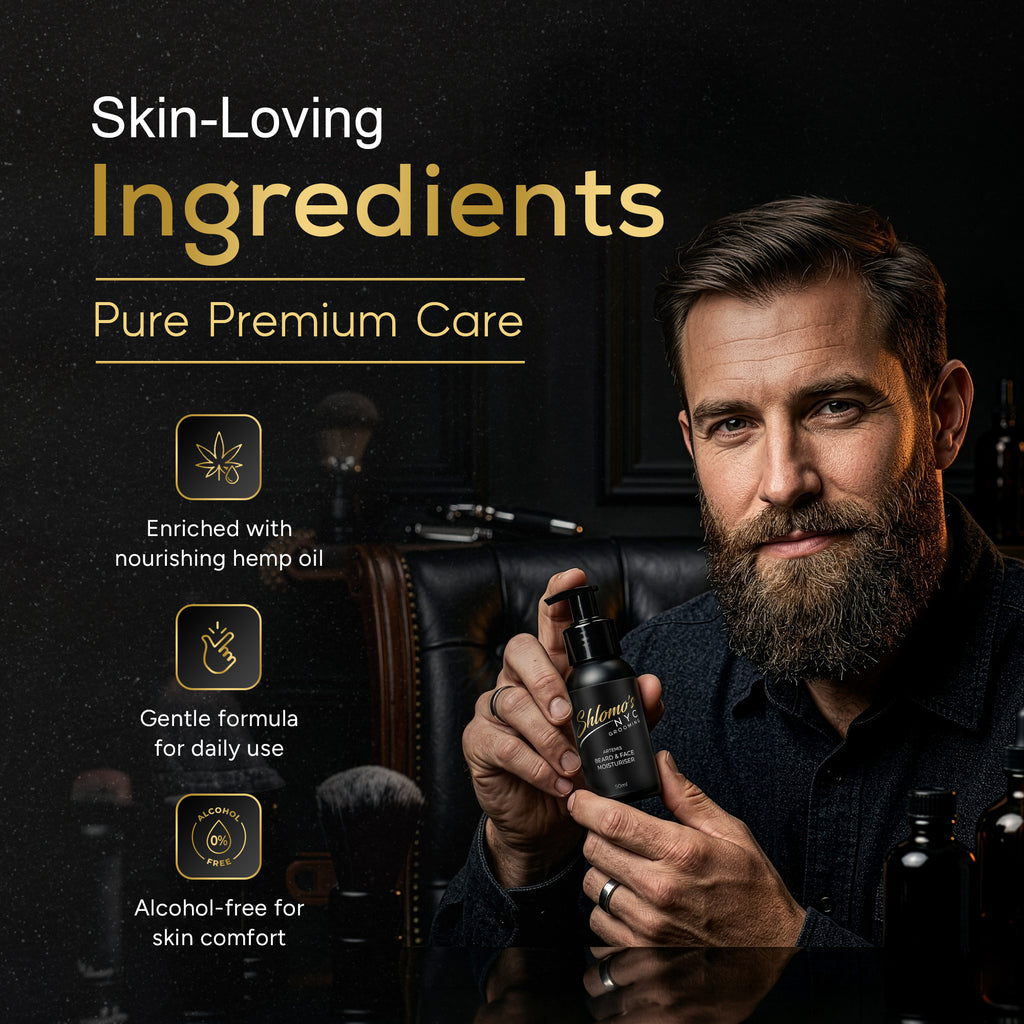 Shlomo's NYC Grooming Beard and Face Moisturizer, Dual-Action Hydrating Formula, Softens and Tames Facial Hair, Lightweight, Non-Greasy, for All Skin Types (Artemis)