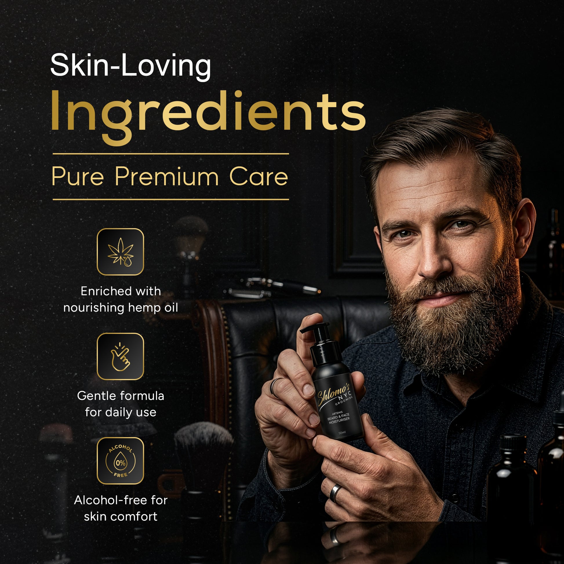 Shlomo's NYC Grooming Beard and Face Moisturizer, Dual-Action Hydrating Formula, Softens and Tames Facial Hair, Lightweight, Non-Greasy, for All Skin Types (Artemis)