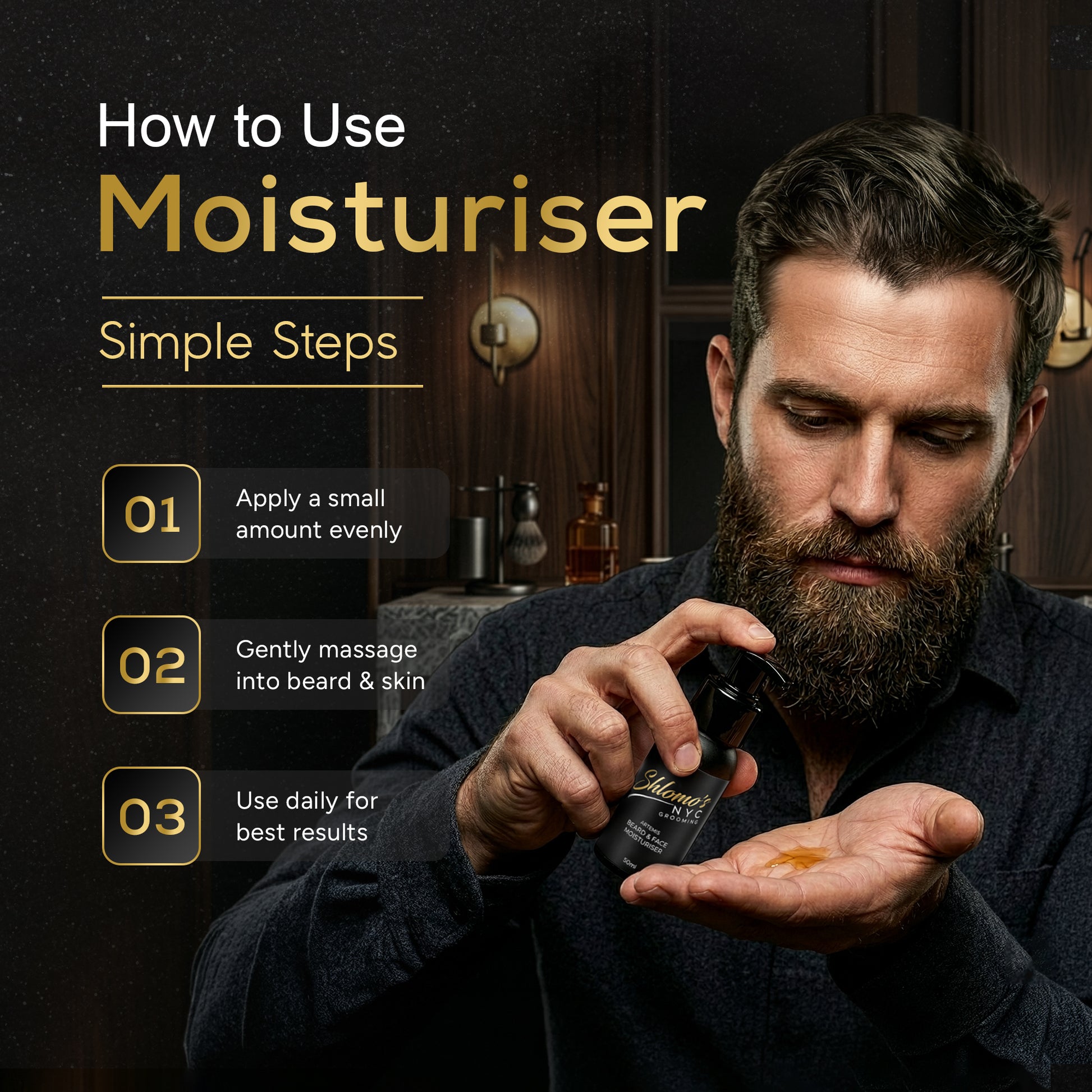 Shlomo's NYC Grooming Beard and Face Moisturizer, Dual-Action Hydrating Formula, Softens and Tames Facial Hair, Lightweight, Non-Greasy, for All Skin Types (Artemis)