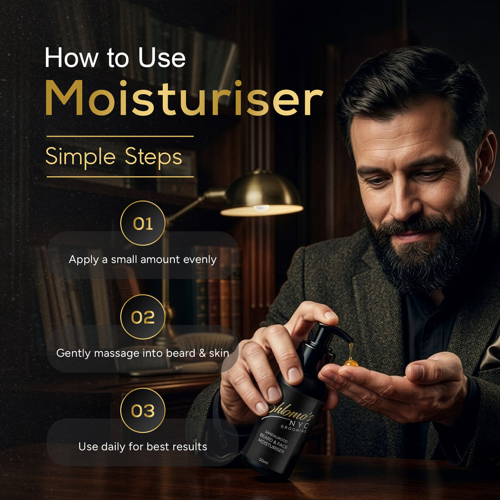 Shlomo's NYC Grooming Beard and Face Moisturizer, Dual-Action Hydrating Formula, Softens and Tames Facial Hair, Lightweight, Non-Greasy, for All Skin Types (Sandalwood)