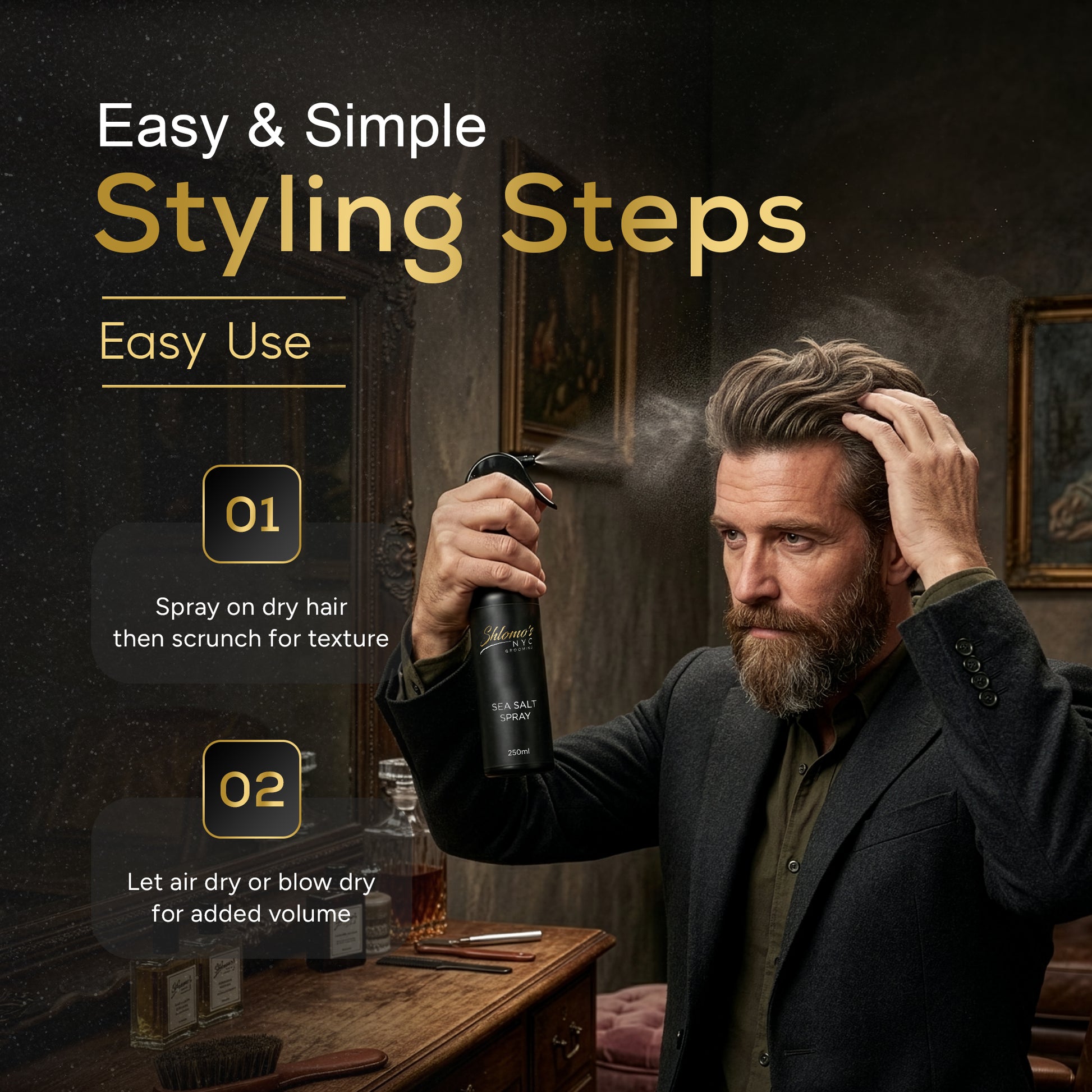 Sea Salt Spray for Men, Natural and Organic Texturizing Spray - Adds thickness, Volume and Matte Textured Finish, For Everyday Use to Create Stylish Hairs, Perfect for Different Hair Types, 8.5 oz