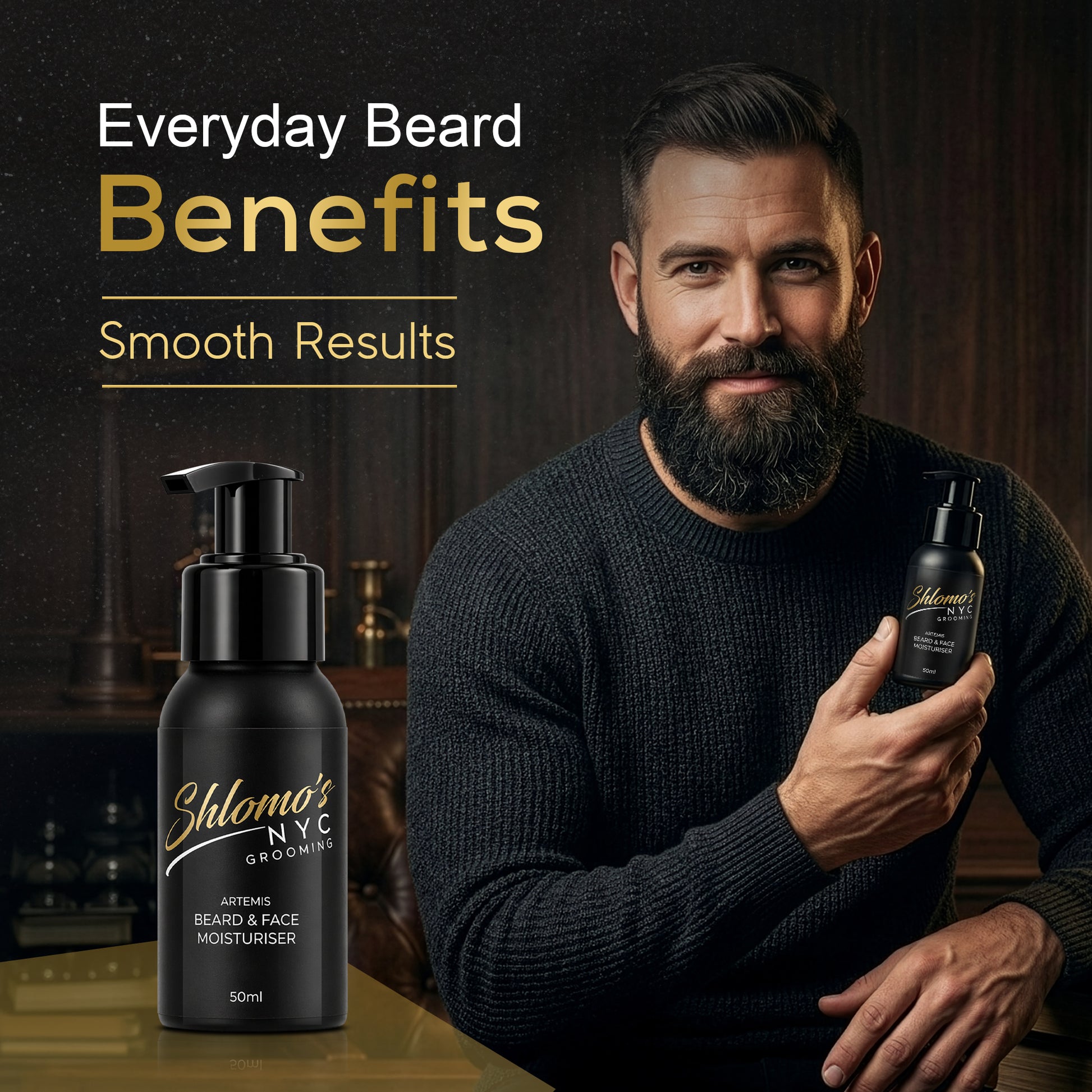 Shlomo's NYC Grooming Beard and Face Moisturizer, Dual-Action Hydrating Formula, Softens and Tames Facial Hair, Lightweight, Non-Greasy, for All Skin Types (Artemis)