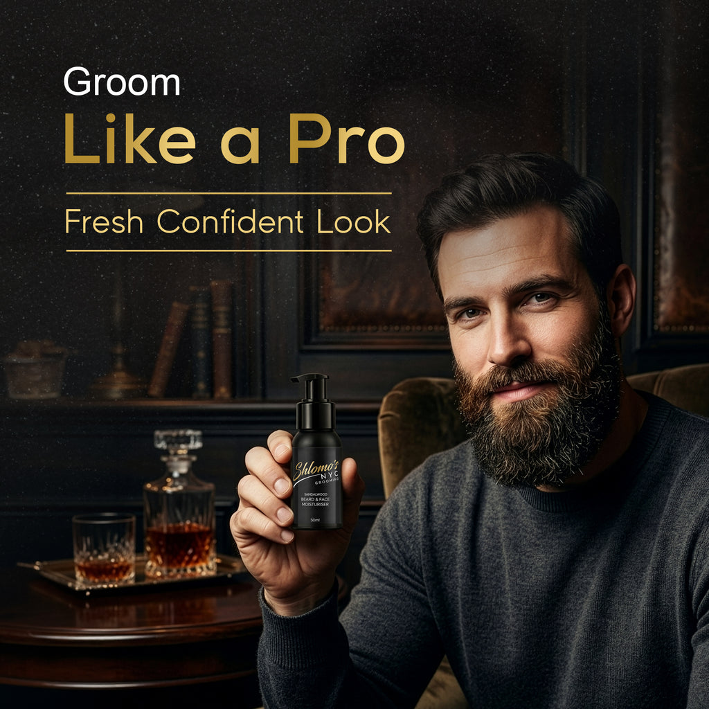 Shlomo's NYC Grooming Beard and Face Moisturizer, Dual-Action Hydrating Formula, Softens and Tames Facial Hair, Lightweight, Non-Greasy, for All Skin Types (Sandalwood)