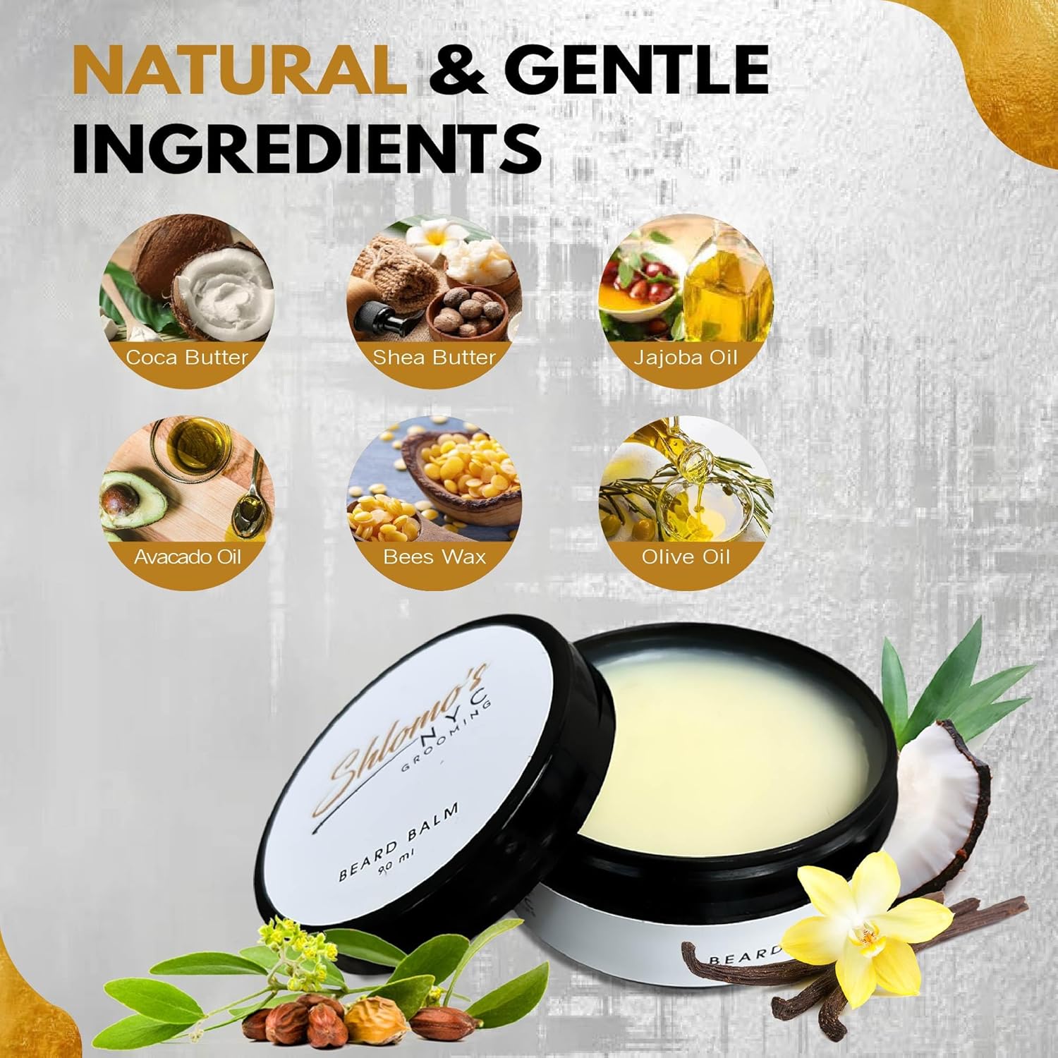 Mens Beard Balm – Smooth, Shape, Moisturize & Soften Coarse, All Natural and organic ingredients,Hydrates dry beard hair and promotes growth for a healthier look